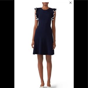 Shoshanna Navy Ruffle Knit Fit Flare Dress S